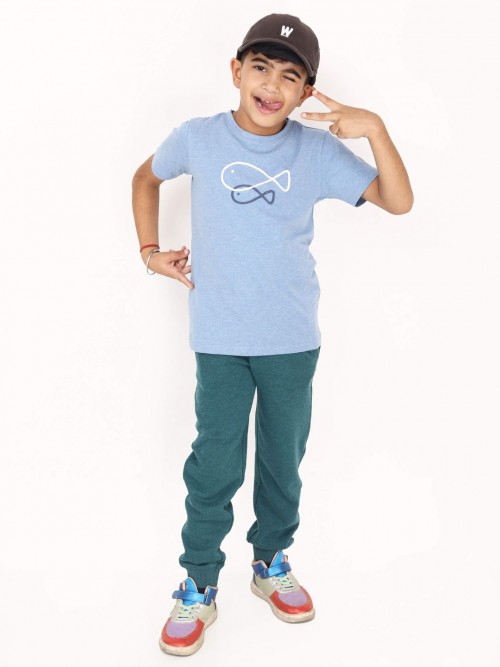 Boy Fish Printed Round Neck Tshirt