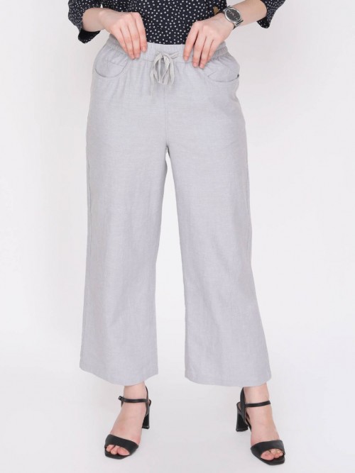 Women Linen Trouser In Grey
