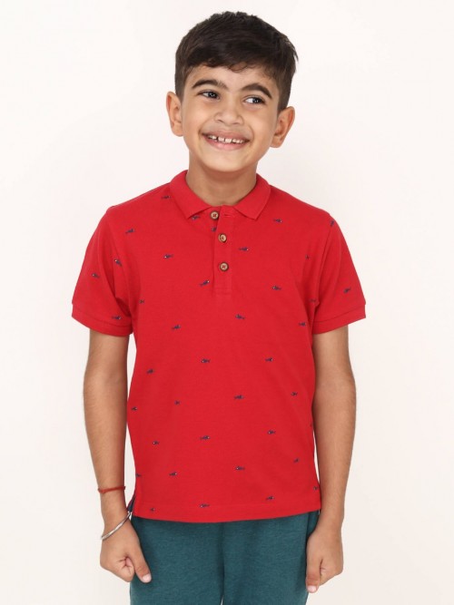 Boy Fish Printed Polo Tshirt In Red