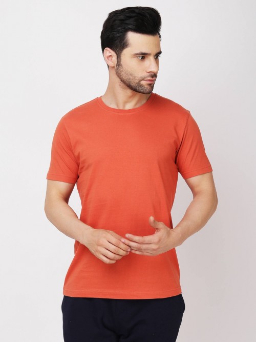 Men Round Neck Tshirt In Orange