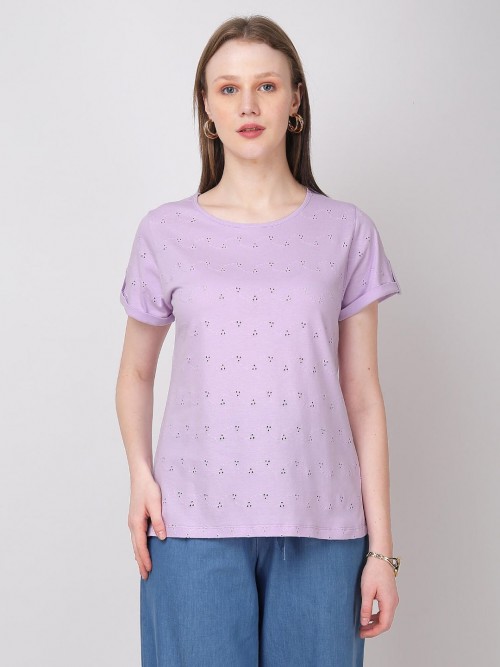 Women Schiffli Tshirt In Lilac