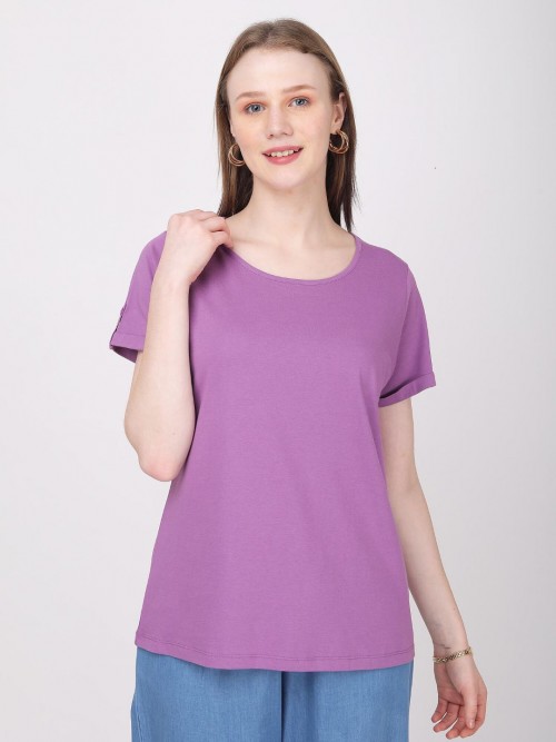 Women Purple Round Neck Tshirt