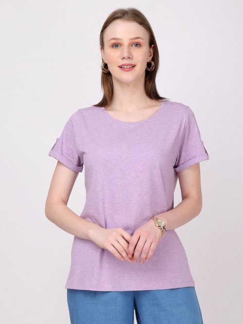 Women Light Purple Round Neck Tshirt