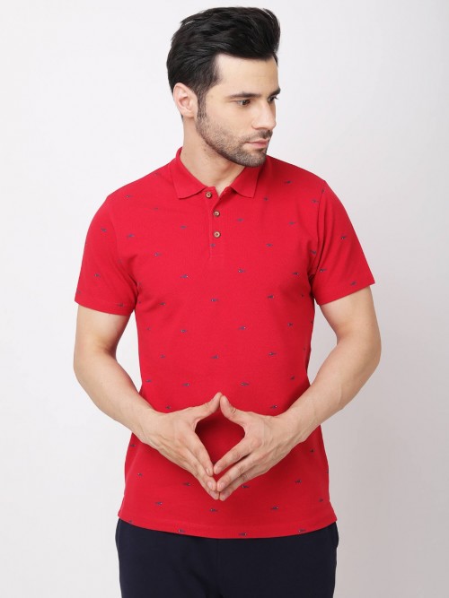 Men Star Printed Polo Tshirt