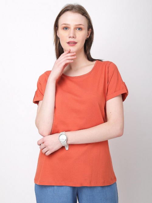 Women Orange Round Neck Tshirt