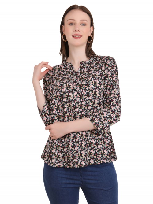 Woman Lt.Pink Floral Printed Chinese Top